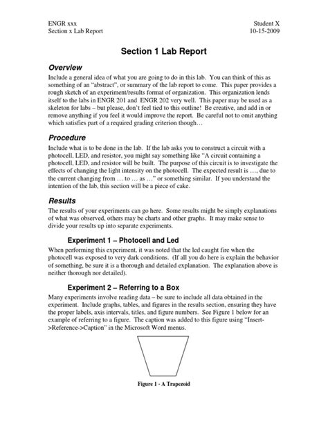 example of results section in lab report.